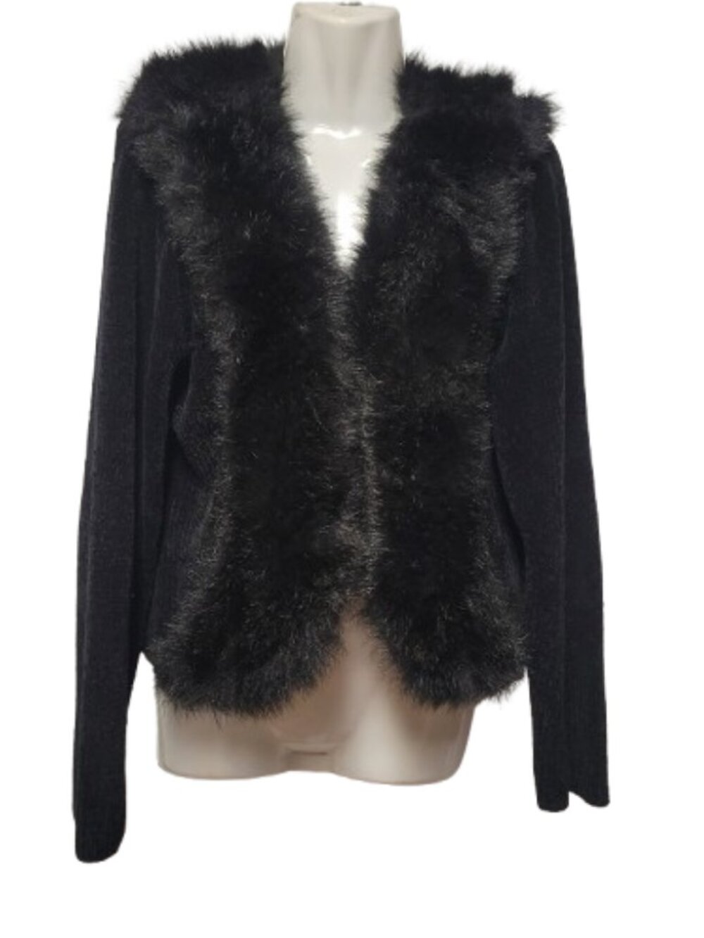 Black Jacket Faux Fur Sweater Black Cardigan Top